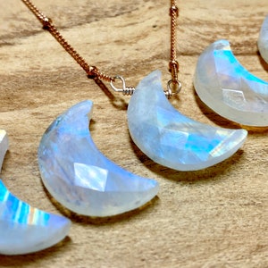 Rainbow moonstone necklace Real moonstone moon necklace Crystal moon necklace for women Raw moonstone necklace Raw gemstone moon necklace image 1