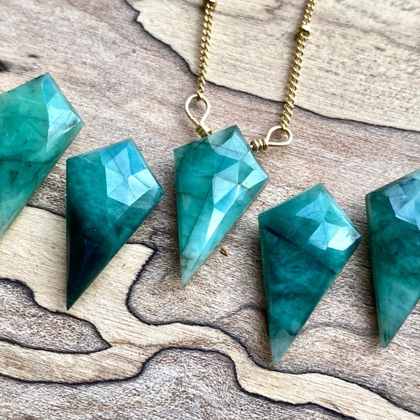 Raw emerald necklace for women Real emerald jewelry Natural emerald pendant necklace Green emerald point necklace Genuine emerald gemstone