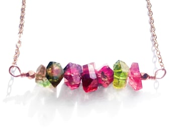 Watermelon tourmaline jewelry Raw tourmaline necklace October birthstone necklace Libra necklace Pink tourmaline crystal necklace