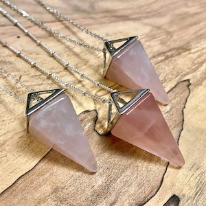 Rose quartz necklace for women Rose quartz pendulum necklace Healing crystal pendulum Rose quartz point necklace Real rose quartz jewelry