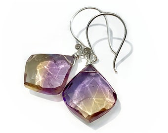 Raw ametrine earrings Raw gemstone earrings Real ametrine jewelry Raw crystal drop earrings Raw amethyst earrings Ametrine crystal earrings