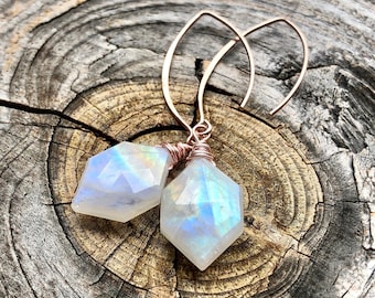 Raw moonstone earrings gold Moonstone jewelry Rainbow moonstone drop earrings Moonstone dangle earrings Silver Moonstone threader earrings