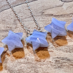 Small blue lace agate star necklace Raw blue lace agate necklace gold Stone star necklace Blue lace agate jewelry Blue lace agate pendant image 1