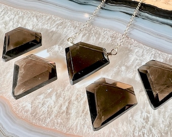 Ruwe Rookkwarts ketting Natuurlijke rookkwarts puntketting Rookkwarts kristal ketting Rookkwarts ketting Pentagon kristallen ketting