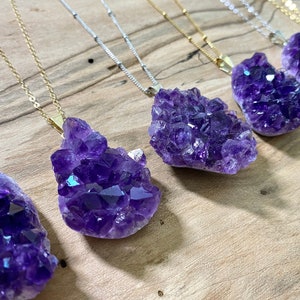 Raw amethyst necklace Large amethyst pendant Real amethyst jewelry for women Amethyst geode necklace Purple druzy pendant Crystal cluster