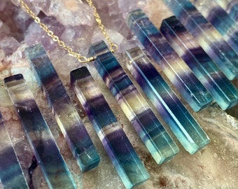 Raw fluorite necklace for women men Rainbow fluorite jewelry Purple fluorite point necklace Gemstone bar necklace fluorite crystal necklace