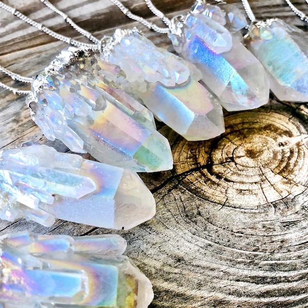 Raw crystal necklace Healing crystal necklace Angel Aura Quartz Necklace Opal crystal necklace Rainbow quartz point Sterling silver option