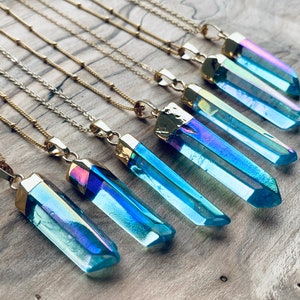 Raw Aqua Aura quartz necklace Aqua aura necklace Blue quartz necklace Quartz point necklace Aqua aura quartz pendant Blue crystal point