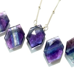 Raw Fluorite necklace for women Raw gemstone necklace Purple fluorite crystal necklace Rainbow fluorite jewelry Crystal hexagon necklace
