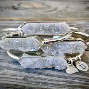 Druzy bracelet Boho bracelets for women Best selling jewelry Raw crystal bracelet Popular right now White druzy jewelry Angel aura quartz