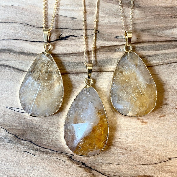 Raw citrine necklace for women Large citrine pendant necklace Real citrine jewelry Gold citrine pendulum Yellow crystal necklace