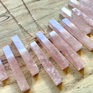 Raw rose quartz necklace Real rose quartz bar necklace Womens mens rose quartz necklace Pink stone pendant Rose stone necklace Pink quartz