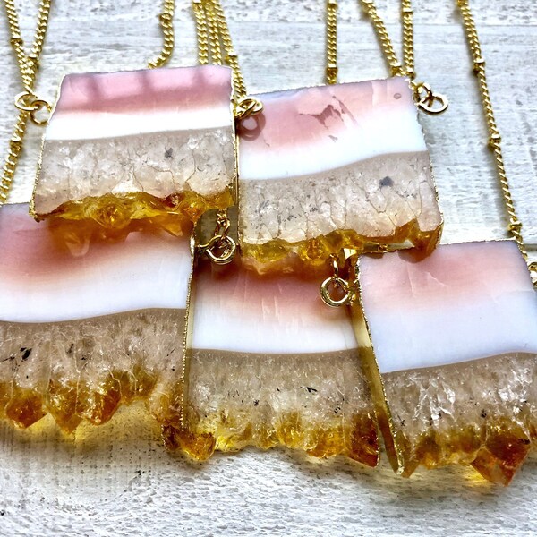 Raw Citrine necklace for women Large citrine pendant Citrine slice necklace Citrine birthstone necklace November Citrine geode necklace