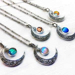 Real butterfly wing necklace Crescent moon necklace for women Sterling Silver moon necklace crystal Silver butterfly necklace for women