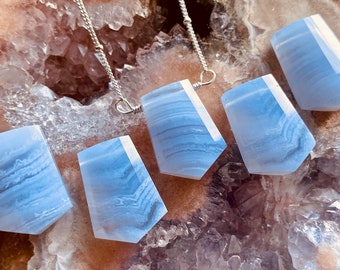 Blue lace agate pendant necklace Raw agate necklace Healing crystal necklace Blue lace agate jewelry Blue lace agate necklace for men women