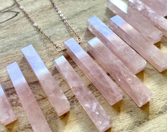 Raw rose quartz necklace Real rose quartz bar necklace Womens mens rose quartz necklace Pink stone pendant Rose stone necklace Pink quartz