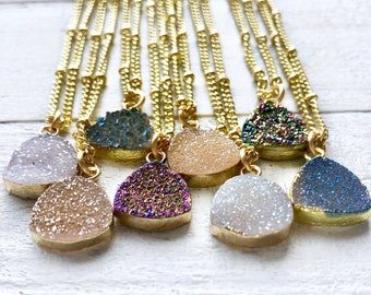 Natural druzy pendant necklace for women Trending now Angel aura quartz necklace Raw druzy jewelry Best selling items Tiny druzy necklace