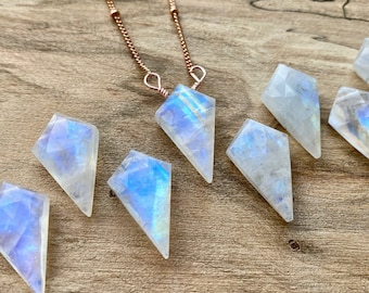 Raw moonstone jewelry June birthstone necklace Gemini gifts June birthday gifts Gemini necklace Moonstone point necklace Rainbow moon stone