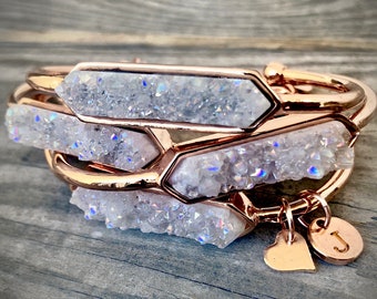 Raw druzy bracelet Popular right now Raw stone bracelet Best selling items Stacking bracelets for women Angel aura quartz Raw stone jewelry