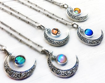 Echte vlindervleugelketting Halve maanketting voor vrouwen Sterlingzilveren maanketting kristalzilveren vlinderketting voor vrouwen