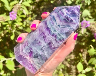 Rainbow fluorite tower 2.4lb 5.5" Rainbow crystal tower Raw flourite tower Real gemstone tower Large crystal obelisk Crystal generator