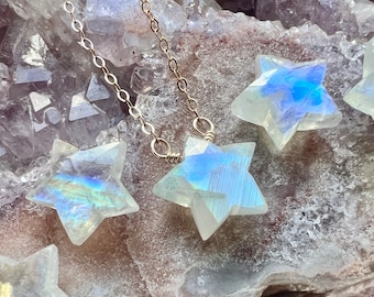 June birthstone necklace Tiny moonstone star necklace Gemini gifts Gemini necklace Small moonstone necklace Gemstone crystal star necklace