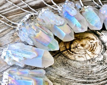 Raw crystal necklace Healing crystal necklace Angel Aura Quartz Necklace Opal crystal necklace Rainbow quartz point Sterling silver option
