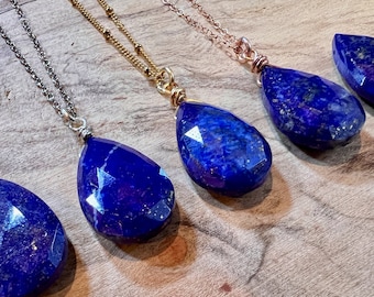 Genuine Lapis Lazuli necklace for women Raw Lapis pendant necklace Lapis lazuli jewelry Blue Lapis teardrop necklace Lapis Lazuli pendulum