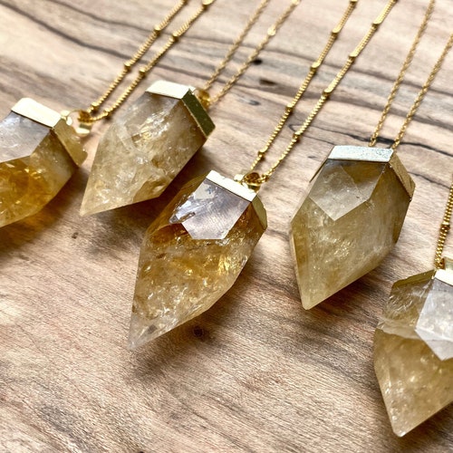 Raw Citrine Point Necklace Yellow 