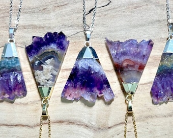 Raw Amethyst necklace Natural amethyst geode necklace Raw amethyst jewelry Large amethyst pendent Talisman necklace Long crystal necklace