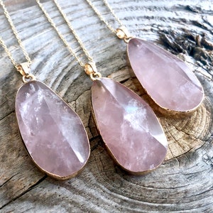 Raw rose quartz necklace 14k gold rose quartz jewelry large rose quartz pendant sterling silver Healing rose quartz necklaces Rose crystal image 9