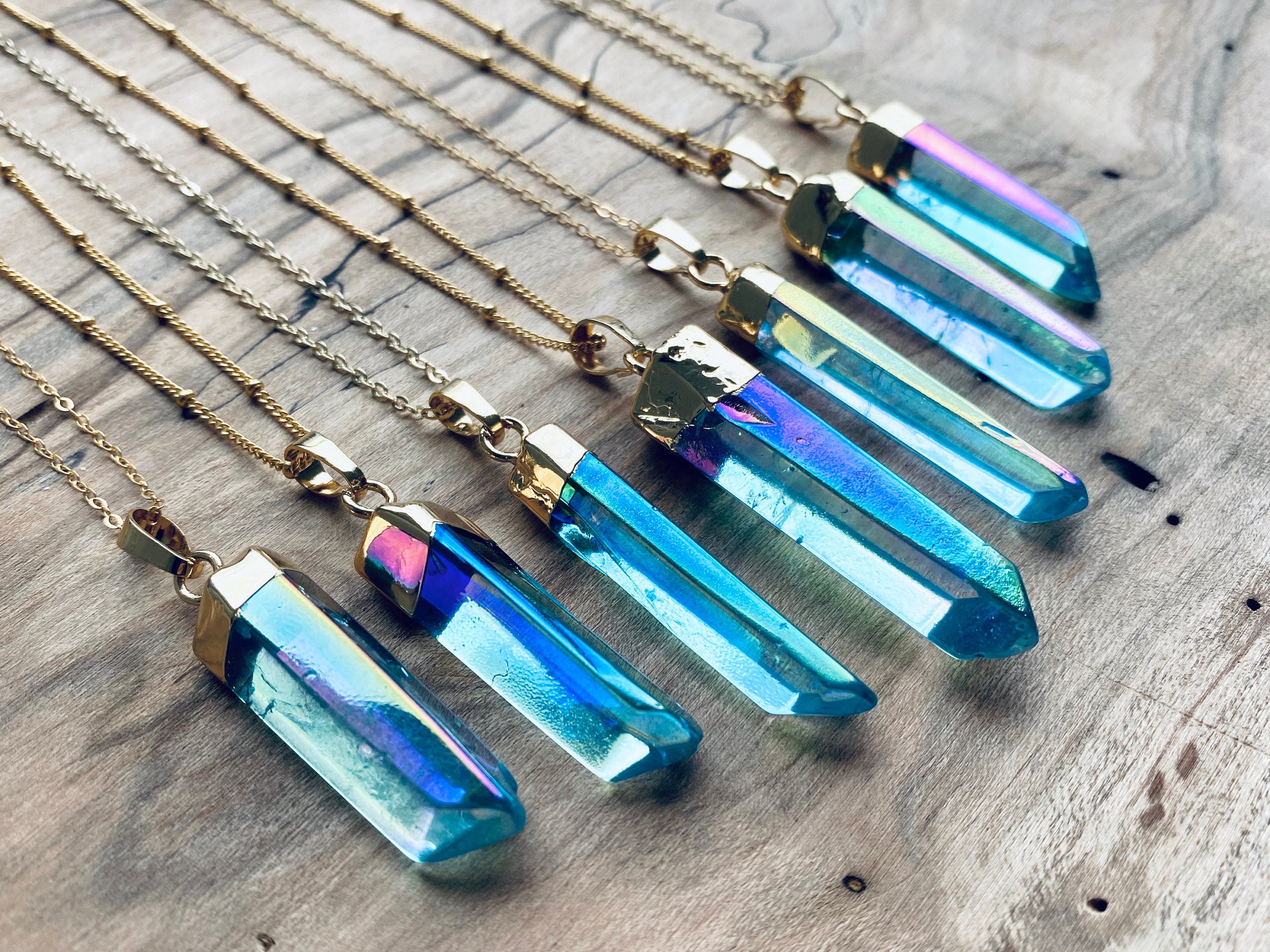 Big Raw Crystal Necklace / Aqua Aura Quartz Necklace in fine Silver /  Crystal Necklace for Women / Blue Crystal Jewelry / Statement Necklace