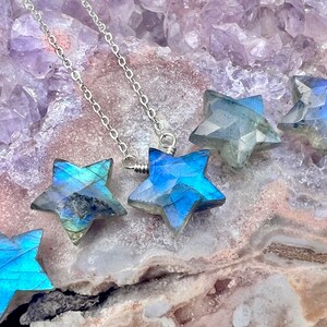 Small blue lace agate star necklace Raw blue lace agate necklace gold Stone star necklace Blue lace agate jewelry Blue lace agate pendant image 7