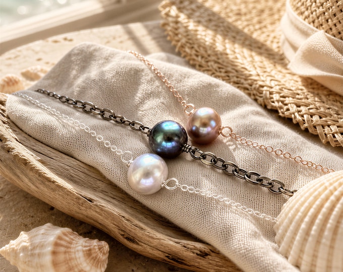 Modern pearl necklace for women men Summer jewelry Freshwater pearl jewelry Black pearl necklace Real pearl choker necklace Beach jewelry