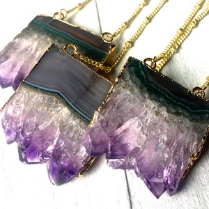 Raw Amethyst necklace Rough amethyst slice necklace Genuine amethyst geode slice necklace Amethyst jewelry for women Agate slice necklace
