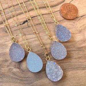 Raw druzy necklaces for women white druzy pendant necklace Angel aura quartz necklace dainty druzy jewelry Small geode necklace for women image 6