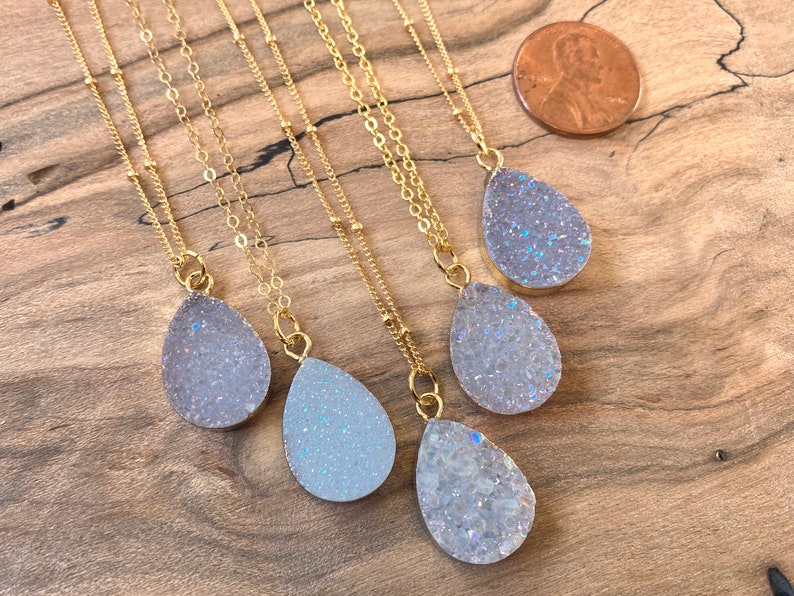 Raw druzy necklaces for women white druzy pendant necklace Angel aura quartz necklace dainty druzy jewelry Small geode necklace for women image 6