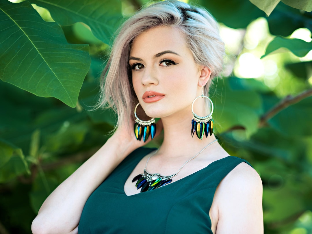 Real Beetle Wing Earrings Most Sold Items Silver Hoop Earrings Necklace