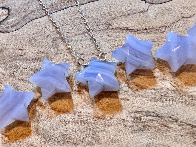 Small blue lace agate star necklace Raw blue lace agate necklace gold Stone star necklace Blue lace agate jewelry Blue lace agate pendant image 1