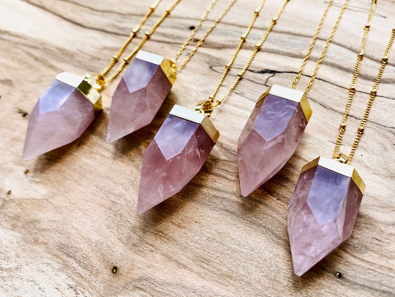 Raw rose quartz point necklace Real rose quartz jewelry Etsy