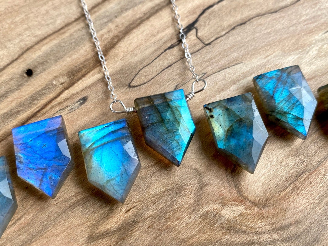 Raw Labradorite Necklace Natural Stone Pendant Necklace Rock Etsy