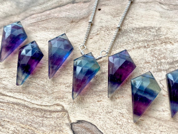 Rainbow Fluorite necklace for women Raw fluorite point necklace Natural fluorite pendant Fluorite crystal necklace Rainbow fluorite jewelry