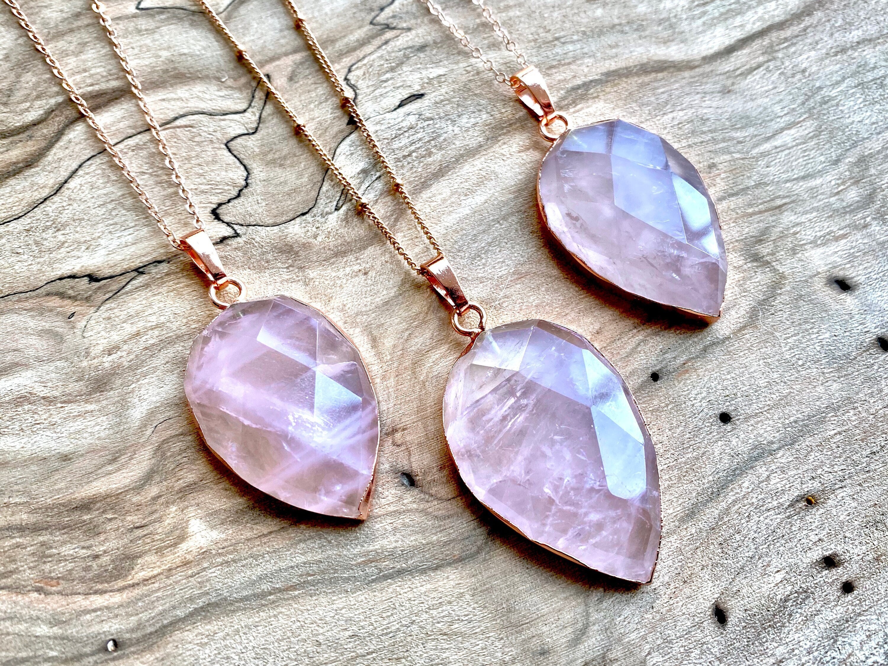 Natural rose quartz necklace Protection necklace Birthday gift for friend Worry stone necklace Real rose quartz jewelry Rose quartz pendant