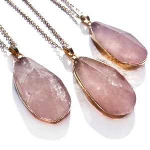 Raw rose quartz necklace 14k gold rose quartz jewelry large rose quartz pendant sterling silver Healing rose quartz necklaces Rose crystal image 8