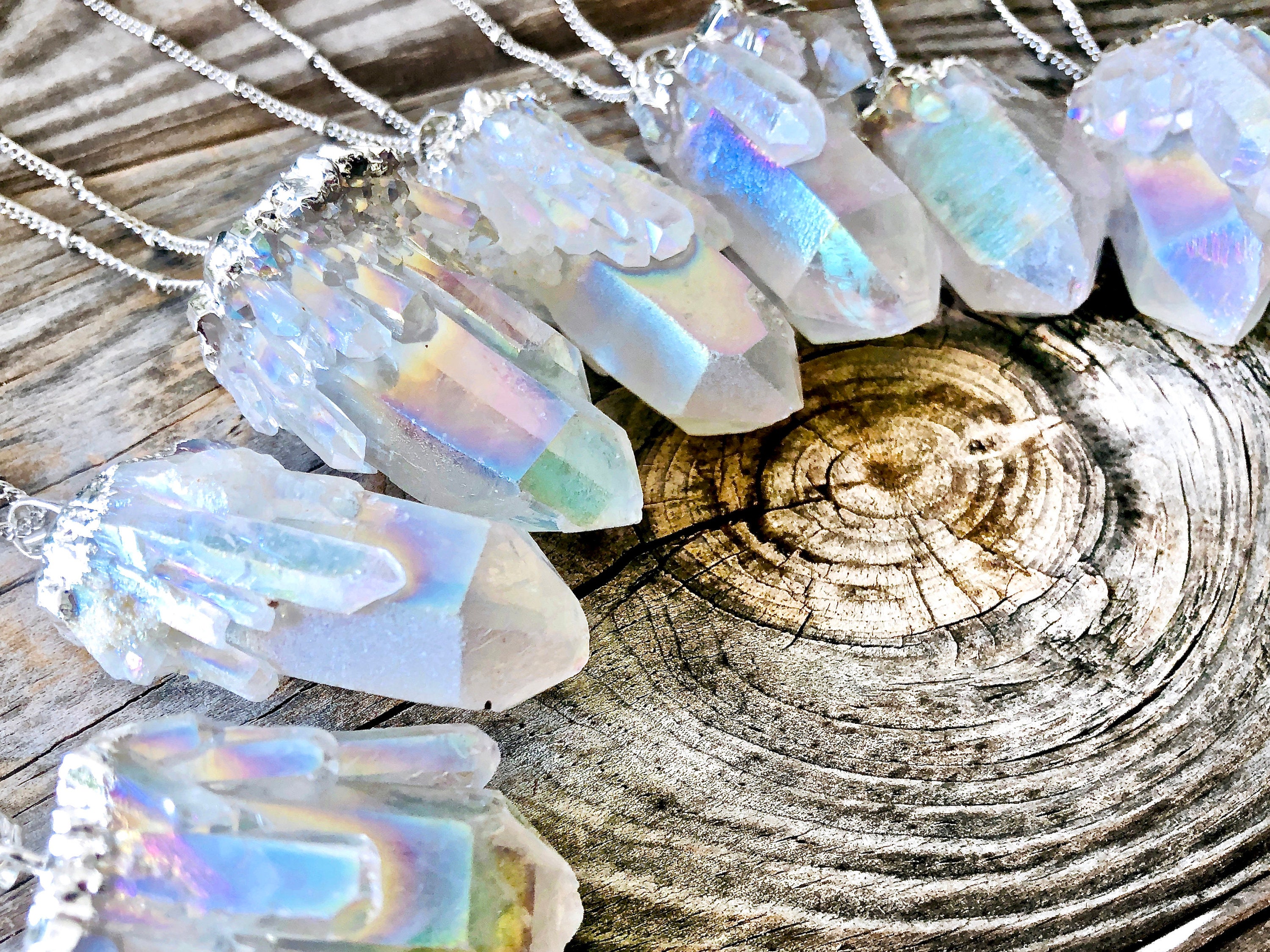 Angel aura crystal necklace - aura quartz - rainbow - raw crystal - an angel  aura crystal wire wrapped onto a 14k gold vermeil chain