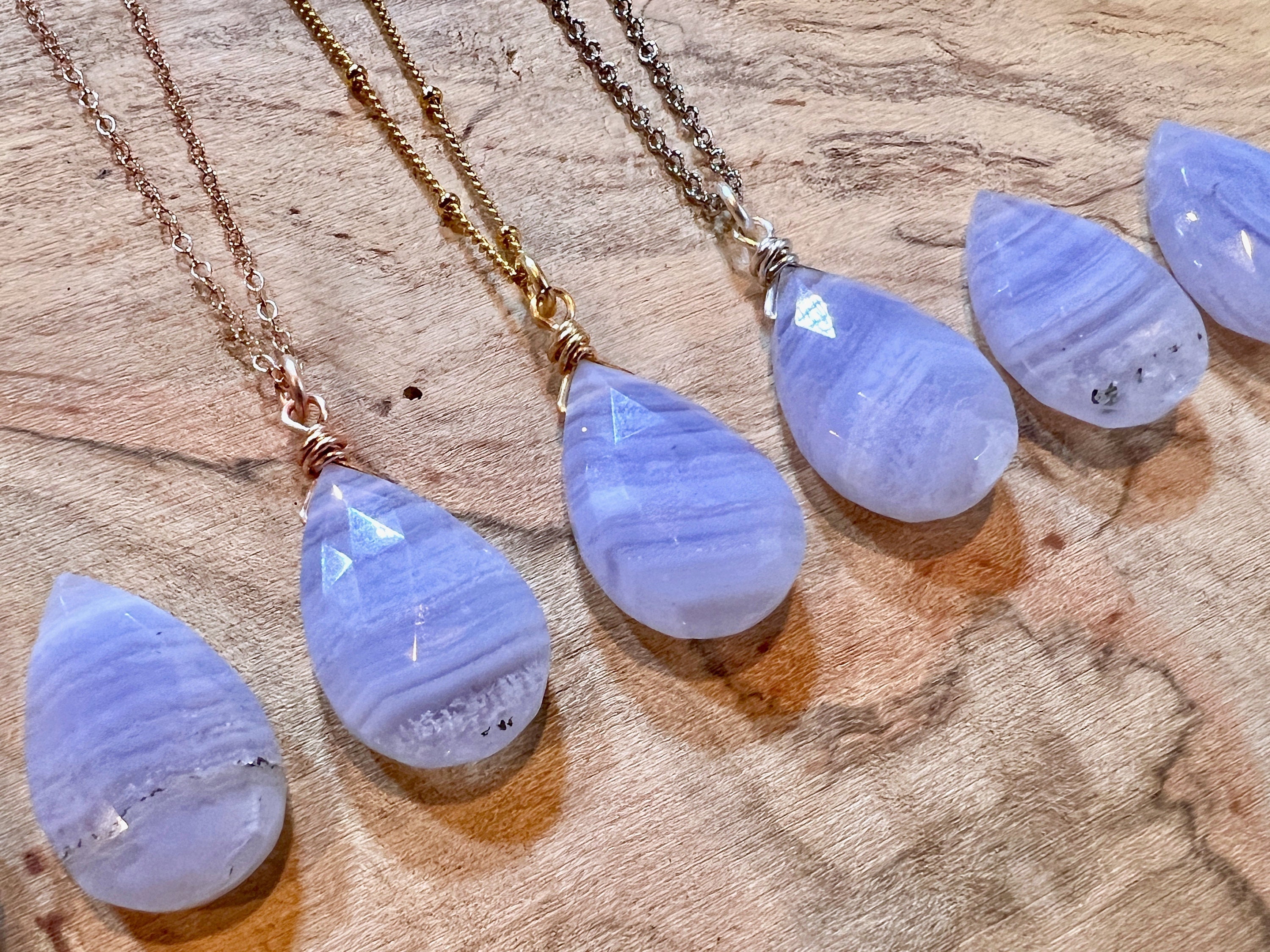 Big Blue Lace Agate Necklace , BlueLace Agate Pendant, Australian made  Elven Macrame Cord Healing Crystal Jewelry , Christmas gift idea - Platypus  Dreaming