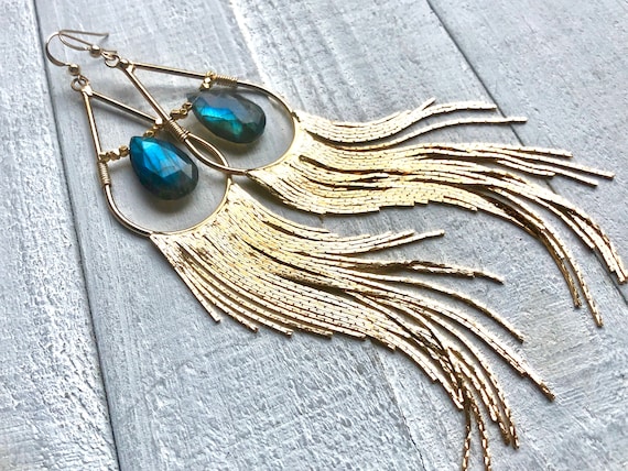 Gold-plated Sterling Silver Amethyst and Labradorite Fringe Tassel Necklace Gold-plated Sterling Silver Amethyst and Labradorite Fringe Tassel Necklace