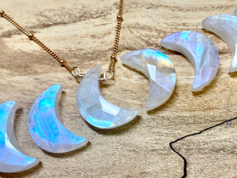 Rainbow moonstone necklace Real moonstone moon necklace Crystal moon necklace for women Raw moonstone necklace Raw gemstone moon necklace image 8