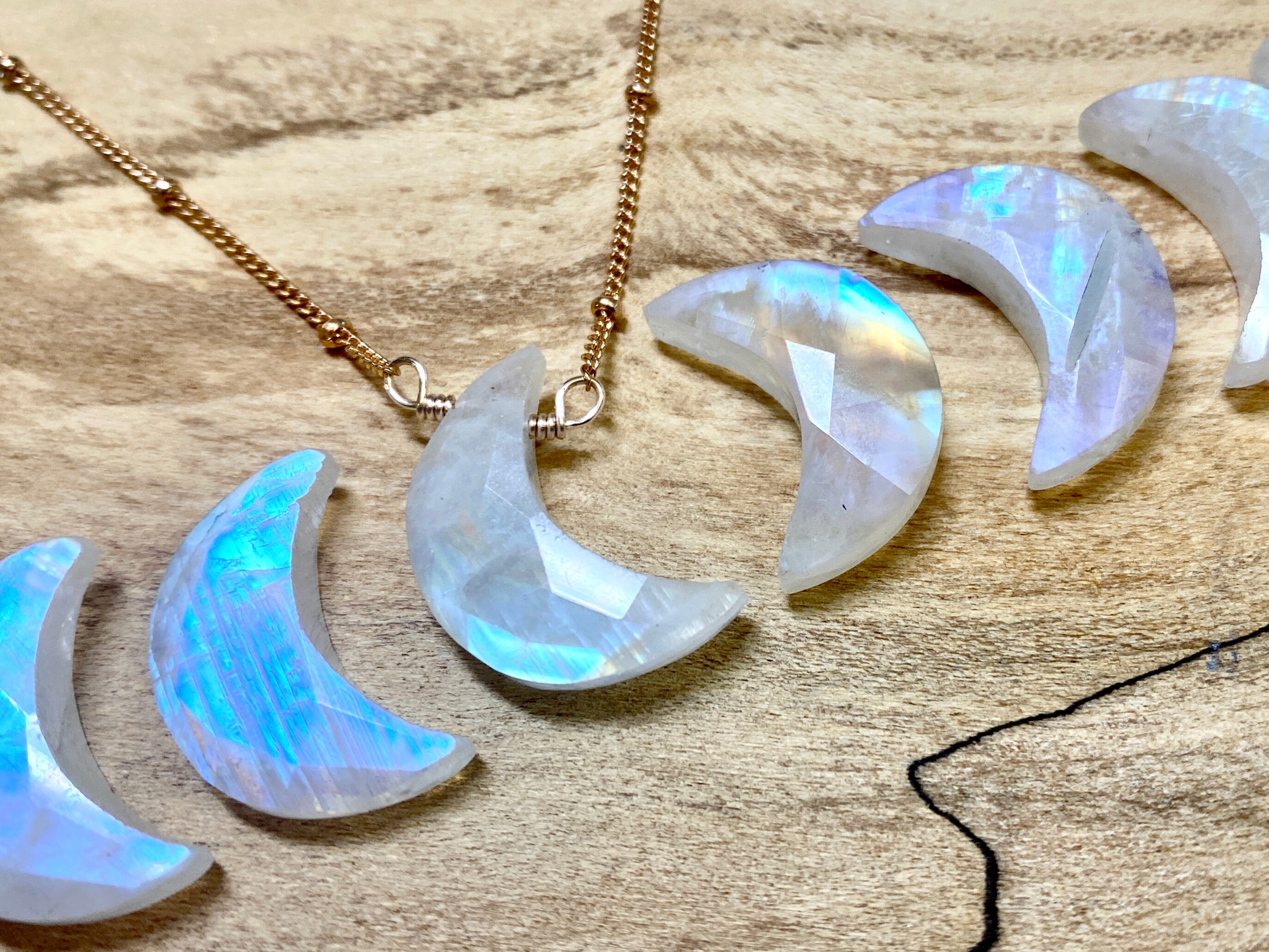 Cantera opal × RainbowMoonstone necklace Rainbow Moonstone Necklace Real Moonstone Moon Necklace Crystal