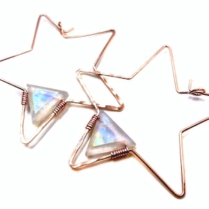 Star hoop earrings Star earrings rose gold Labradorite earrings Raw crystal earrings Gemstone hoop earrings Star hoops As seen on This Is Us image 5